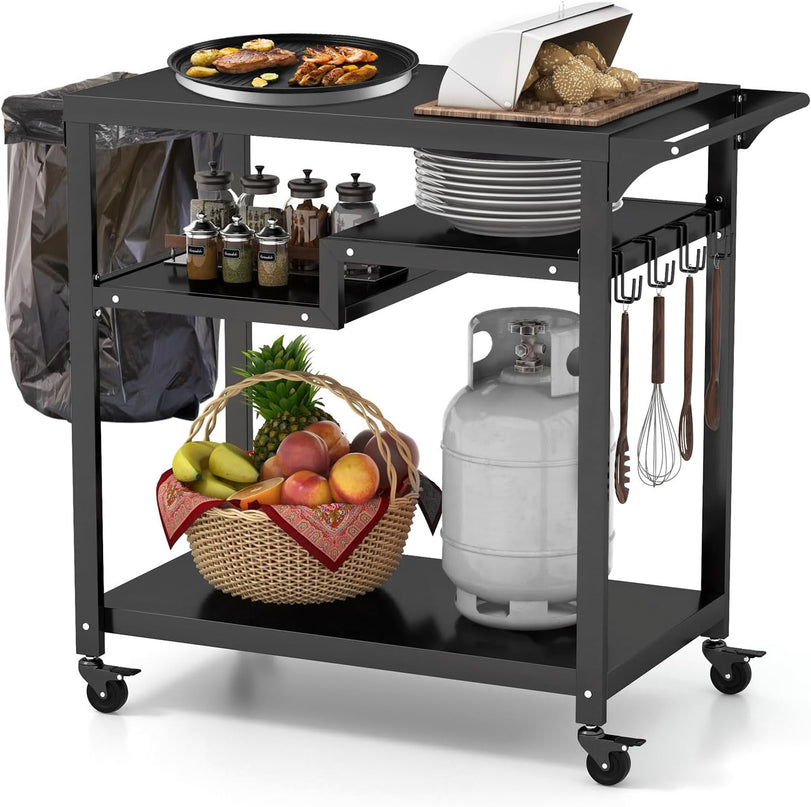 Giantex Outdoor Grill Cart - Pizza Oven Stand Table with Lockable Wheels