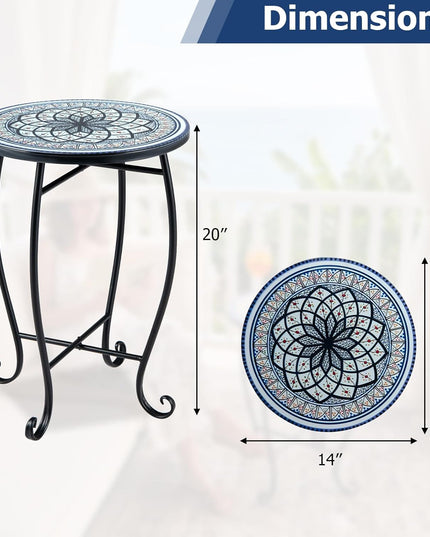 Giantex Outdoor Side Table, Blooming Lotus Mosaic Patio Accent Table