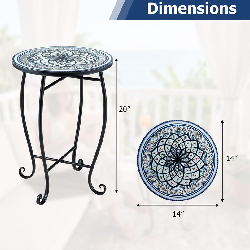 Giantex Outdoor Side Table, Blooming Lotus Mosaic Patio Accent Table