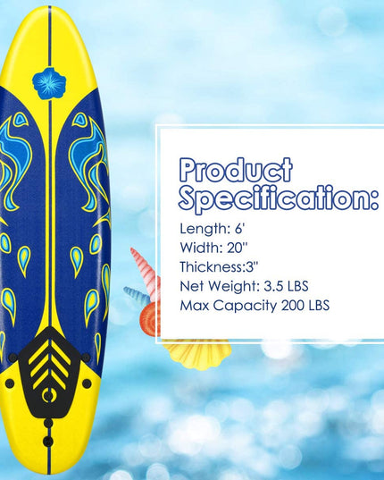 Giantex Surfboard, 6 Ft Stand Up Surfing Board w/ 3 Detachable Fins - Giantexus