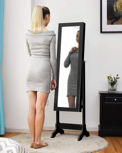 Lockable Standing Jewelry Armoire with Full Length Mirror - Giantex