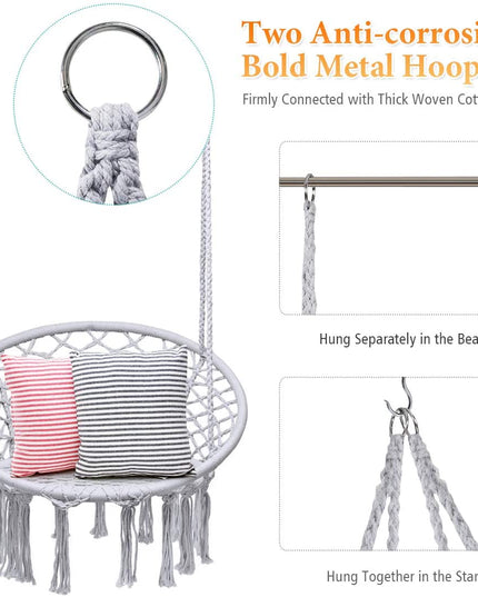 Hanging Hammock Chair, Macrame Hanging Chair 330 Pounds Capacity