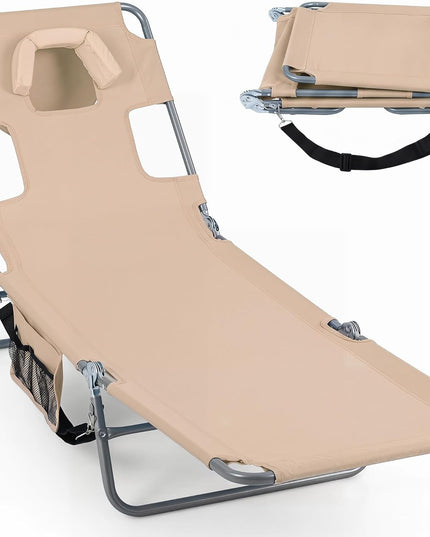 Giantex Folding Tanning Chair with Face Hole& 5-Position Adjustable Backrest (1/2)