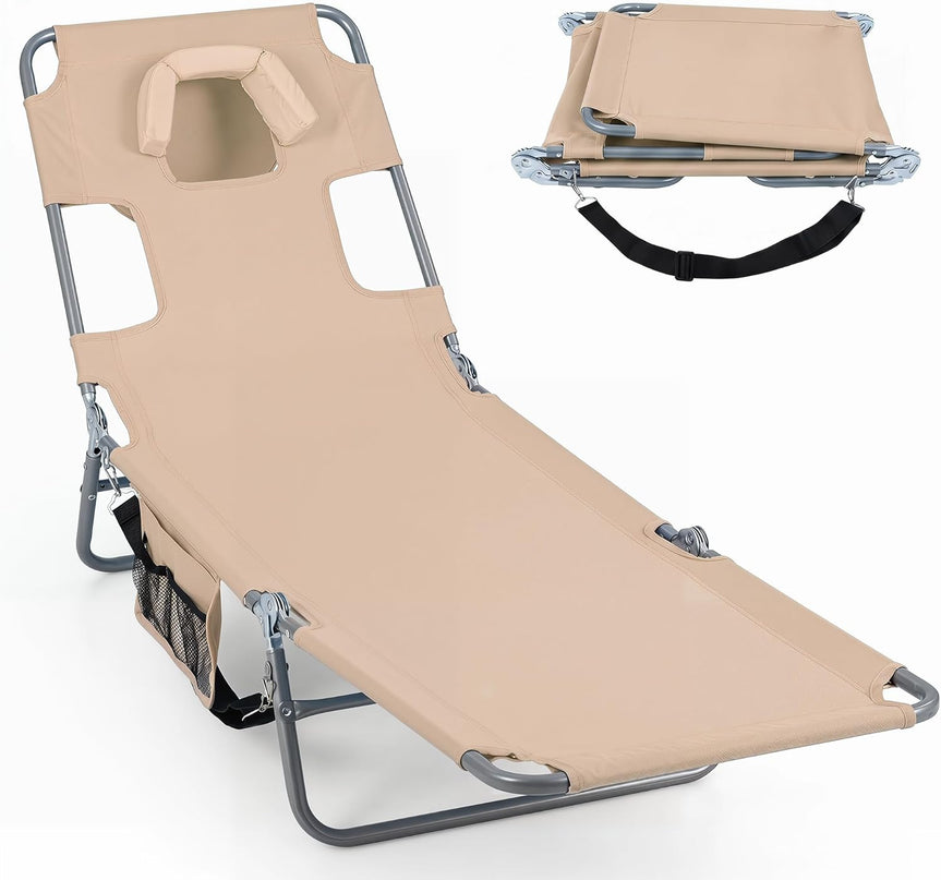 Giantex Folding Tanning Chair with Face Hole& 5-Position Adjustable Backrest (1/2)