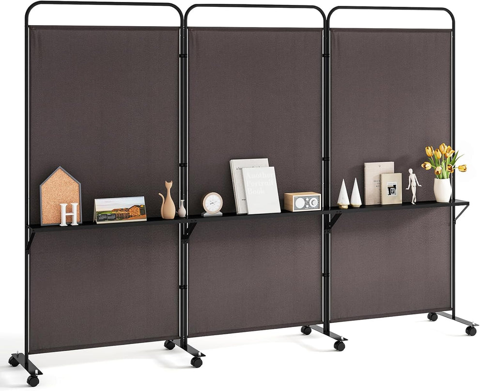 Giantex 3 Panel Room Divider with Wheels and Shelves  for Home Office Studio