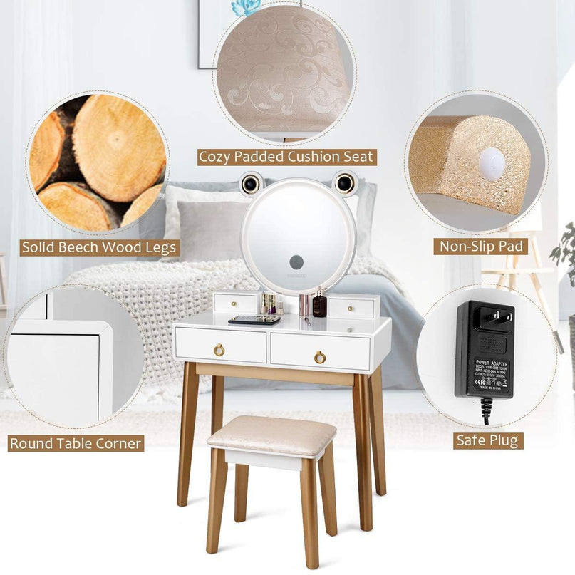 CHARMAID | Vanity Set with Lighted Mirror and Wireless Speaker - Giantexus
