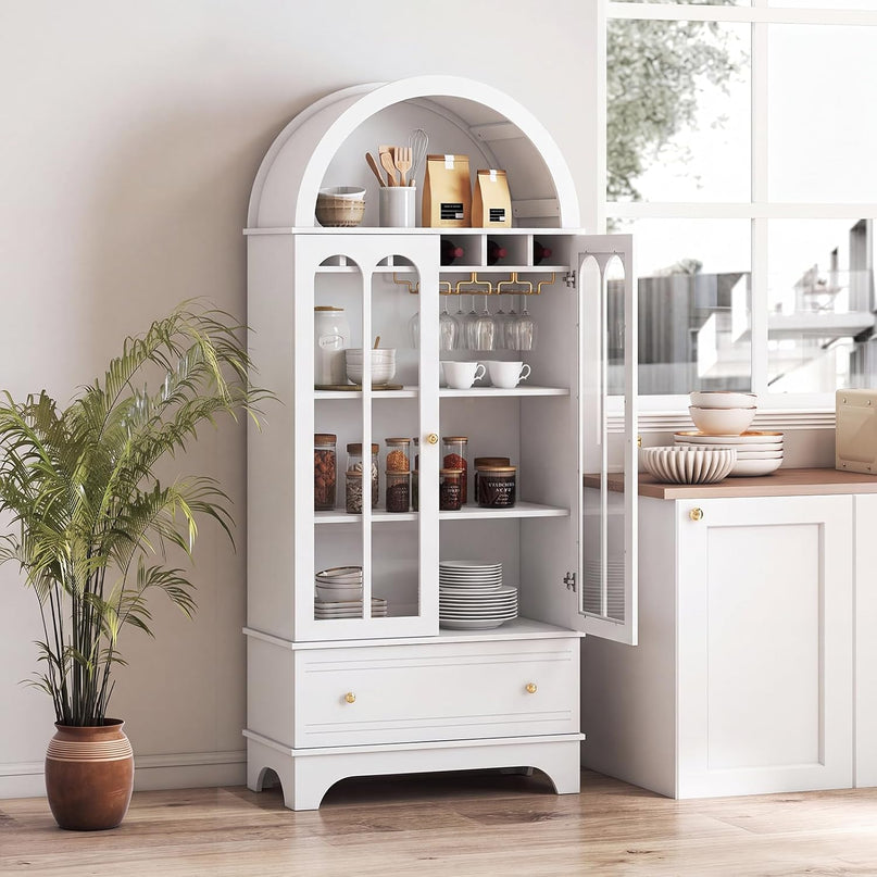 Giantex 71.5" Arched Cabinet, 5-Tier Wooden Pantry Cabinet
