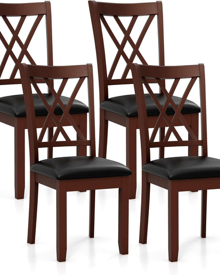 Giantex Wood Dining Chairs Set of 2, Faux Leather Upholstered Kitchen Chairs with Rubber Wood Legs