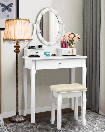 Vanity Set with Lighted Mirror, Makeup Table with 10 Rose Light - Giantexus