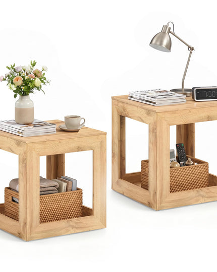 GIANTEX 20" Farmhouse End Table with 2-Tier Storage Shelf (1/2)