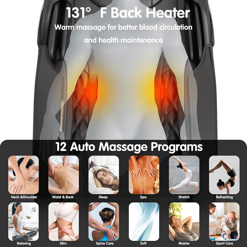 Giantex Full Body Massage Chair, SL Track Massage Recliner Electric Zero Gravity W/Airbags, Back Heater, Foot Roller, Auto Body Detector, Adjusting Shiatsu Full Body Massage Chair G002