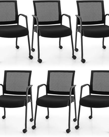 Giantex Waiting Room Chairs - Reception Chairs, Office Guest Chairs with Wheels, Metal Frame & Armrests