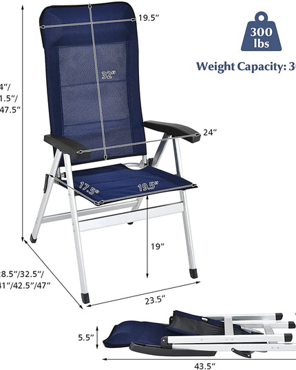 Giantex Set of 4 Patio Chairs, Folding Outdoor Chairs, High Back Recliner (Blue)