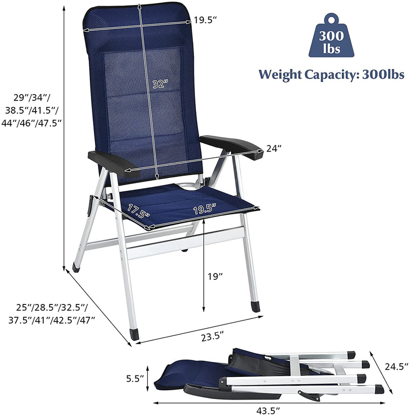 Giantex Set of 4 Patio Chairs, Folding Outdoor Chairs, High Back Recliner (Blue)