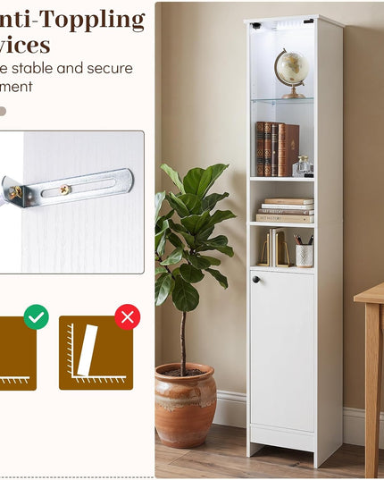 Giantex Tall Bathroom Cabinet with Lights & Remote Control