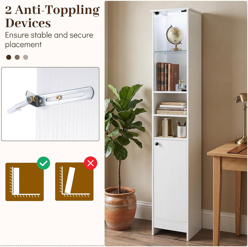 Giantex Tall Bathroom Cabinet with Lights & Remote Control