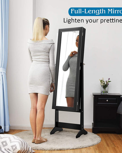 Jewelry Cabinet with Full-Length Mirror, Standing Jewelry Armoire Organizer