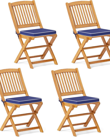 Giantex Patio Folding Chairs Set of 2, Portable Acacia Wood Dining Chairs w/Seat Cushion, 400 LBS Weight Capacity