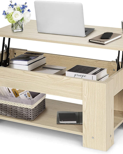 Giantex Lift Top Coffee Table, Modern Cocktail Table w/Hidden Compartment & Open Storage Shelf