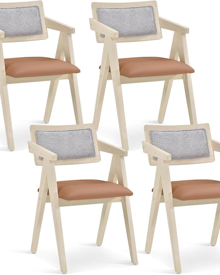 Giantex Wooden Dining Chairs Set of 2, Mid Century Upholstered Kitchen Chairs w/Leathaire Seat Cushions