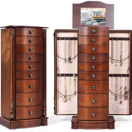 Large Jewelry Armoire Cabinet with 8 Drawers & 2 Swing Doors - Giantex
