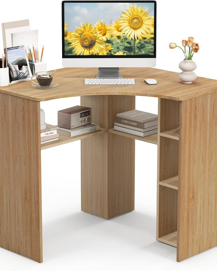 Giantex Corner Desk with Storage, 34" W x 30.5" H Small Computer Desk with Adjustable Shelves