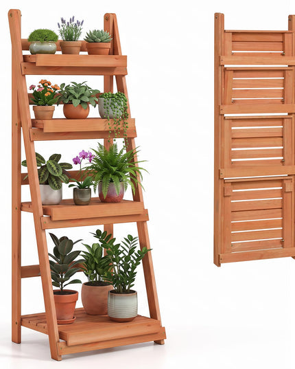 GIANTEX 4-Tier Foldable Wooden Plant Stand
