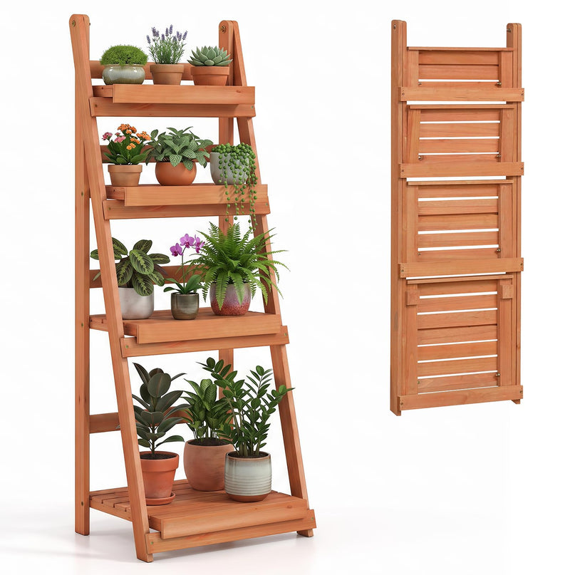 GIANTEX 4-Tier Foldable Wooden Plant Stand