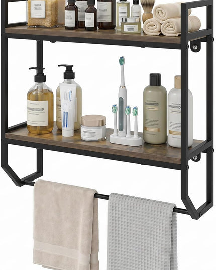 Giantex Wall Mounted Bathroom Shelves with Towel Bar