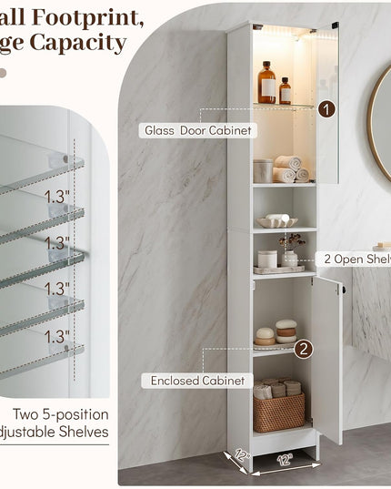 Giantex Tall Bathroom Cabinet with Lights & Remote Control