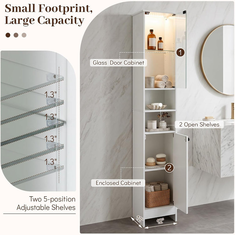 Giantex Tall Bathroom Cabinet with Lights & Remote Control