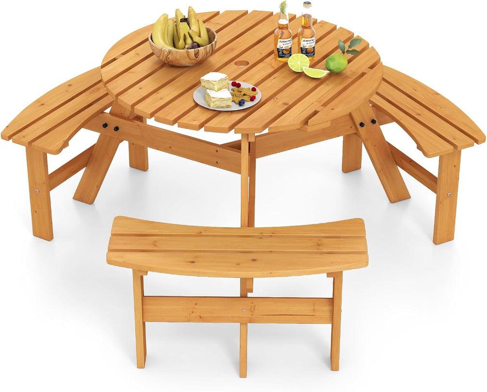 Giantex 6-Person Round Picnic Table Set with 3 Benches 550 LBS Bench Capacity