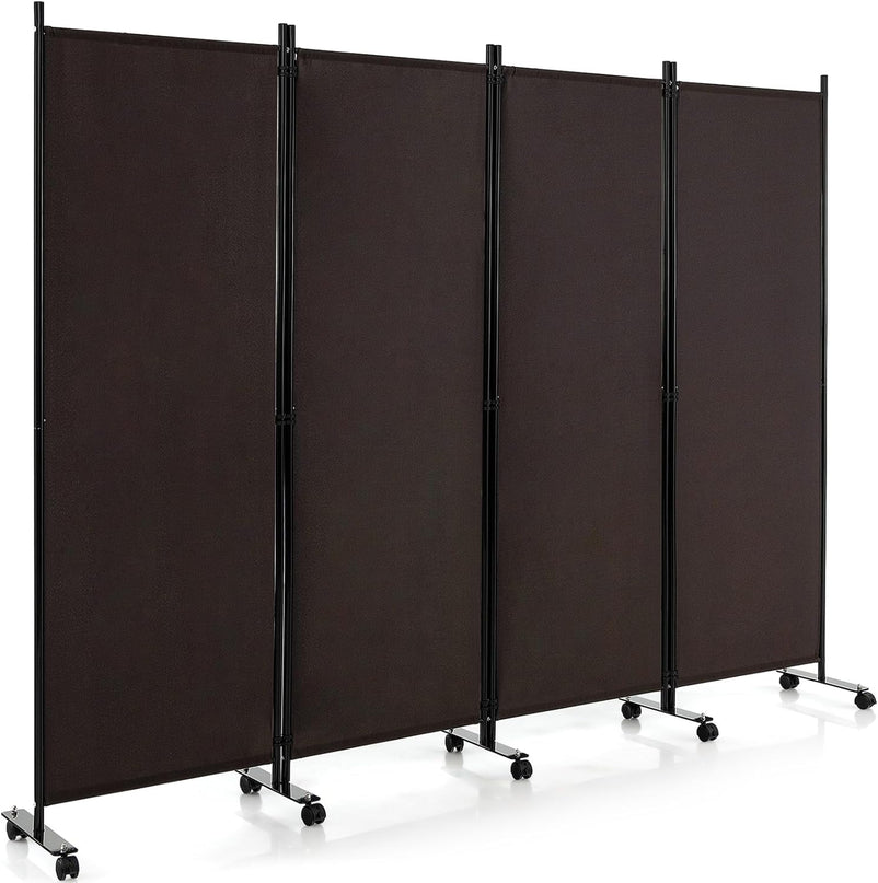 Giantex 4 Panel Room Divider, Folding Privacy Screen with Lockable Wheels, Rolling Partition Room Dividers