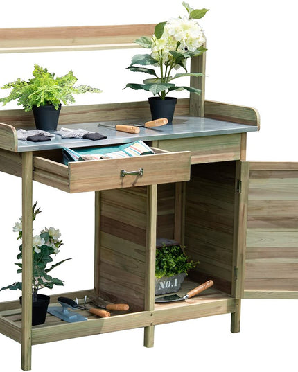Potting Bench Table for Outside Natural Wood Garden Plant Lawn Patio Table