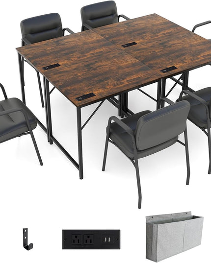 Giantex Conference Table with Charging Station, 2/4/6 PCS 32" x 24" Rectangular Meeting Room Desk with Storage Bag & Hook