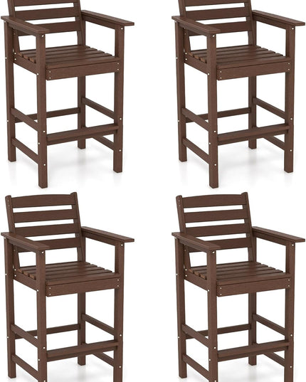 Giantex 29” Bar Stools Set of 2/4, HDPE Barstools w/Back, Armrests & Footrests, Max Load 330Lbs