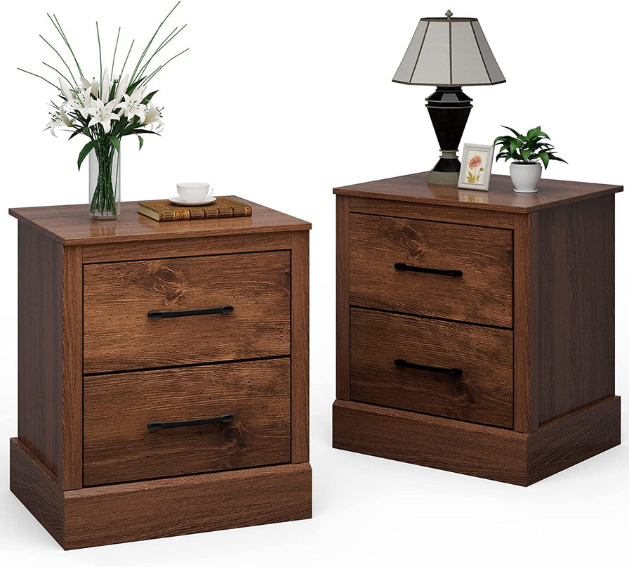 Giantex Wood Bedside Table with 2 Storage Drawers