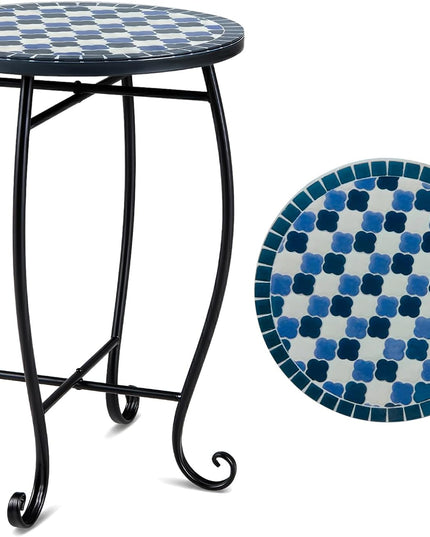 Giantex Outdoor Side Table, Blooming Lotus Mosaic Patio Accent Table