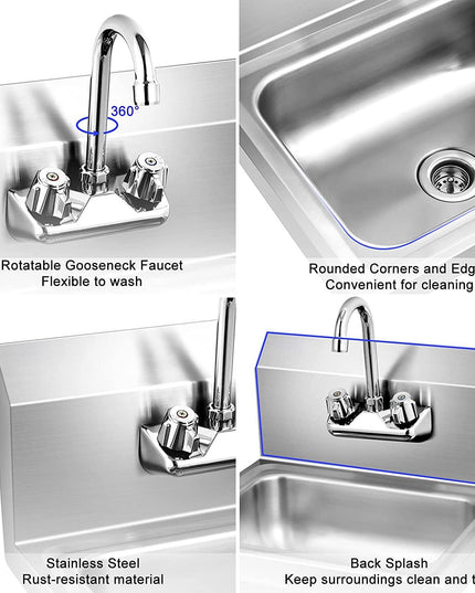 Giantex Stainless Steel Hand Washing Sink, 17" x 15" - Giantexus