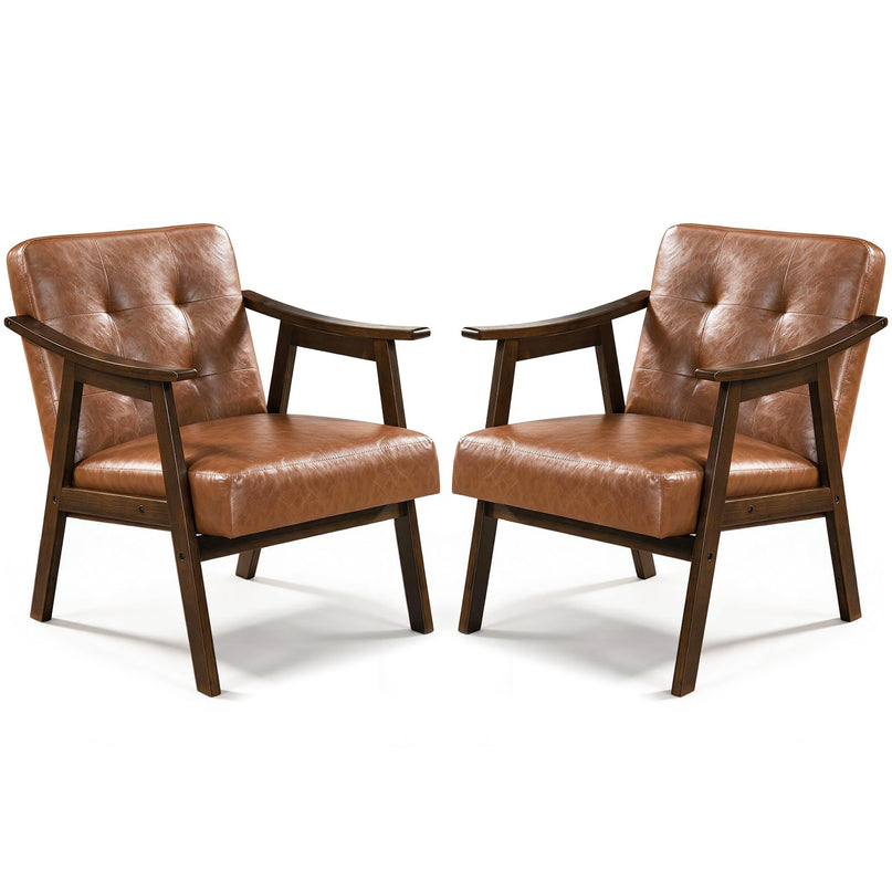 Faux Leather Accent Chair with Inclined Backrest (1/2)