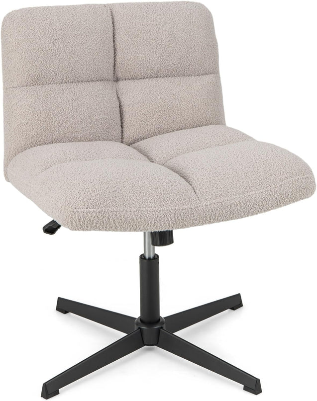 Giantex Cross Legged Office Chair, Faux Fur Armless Desk Chair with Wide Seat