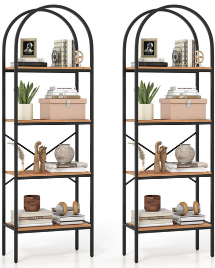 GIANTEX 4-Tier Arched Industrial Bookcase with Metal Frame (1/2)