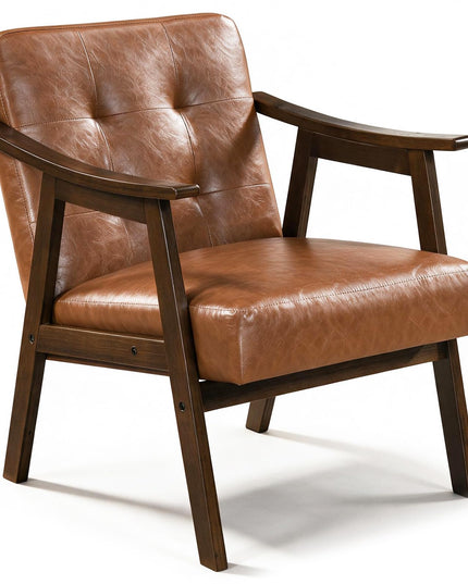 Faux Leather Accent Chair with Inclined Backrest (1/2)