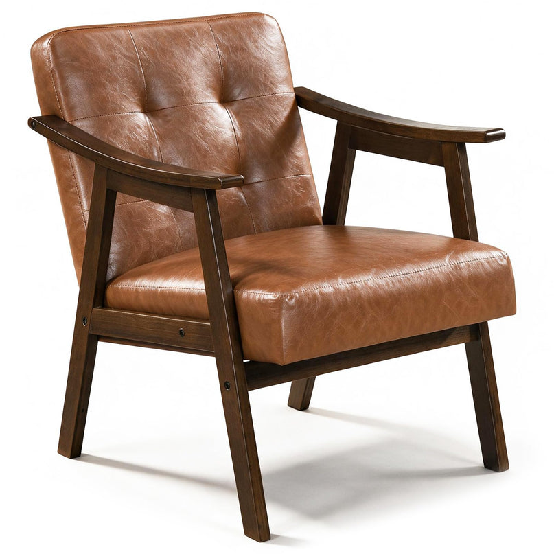 Faux Leather Accent Chair with Inclined Backrest (1/2)