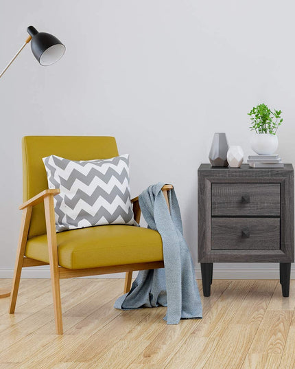 Nightstand Wooden W/Two Storage Drawers and Handles