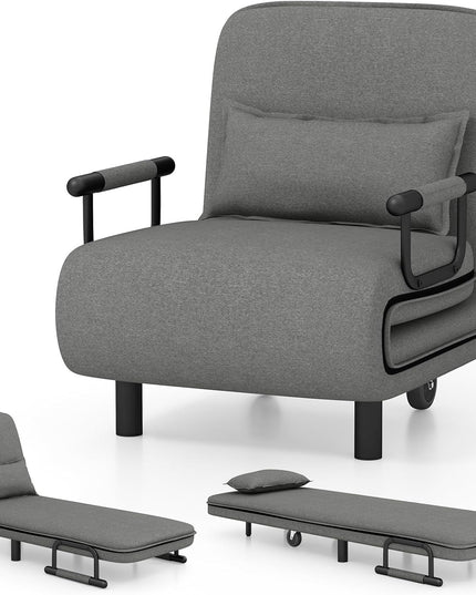 Giantex Convertible Sofa Bed, 3-in-1 Folding Sleeper Chair with 5-Position Adjustable Backrest, Wheels, 2 Legs