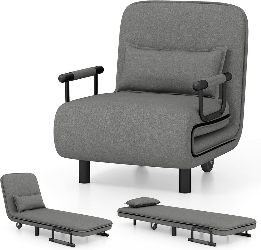 Giantex Convertible Sofa Bed, 3-in-1 Folding Sleeper Chair with 5-Position Adjustable Backrest, Wheels, 2 Legs