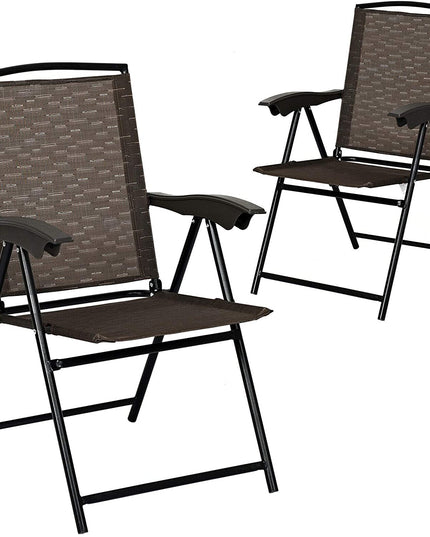 Giantex 2 Pack Patio Dining Chairs, Adjustable Sling Back Chairs with Armrest, Folding Patio Chairs