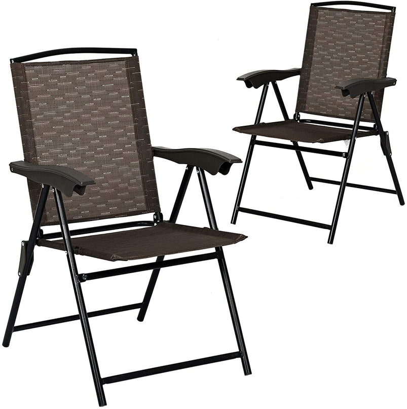 Giantex 2 Pack Patio Dining Chairs, Adjustable Sling Back Chairs with Armrest, Folding Patio Chairs
