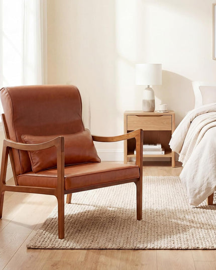 Giantex Mid-Century Faux Leather Upholstered Armchair with Lumbar Pillow (1/2)